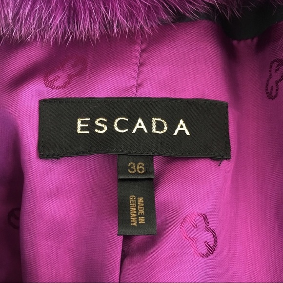 Escada Plaid Purple & Green Silk Fox Fur Trimmed Zip Jacket - Picture 6 of 8